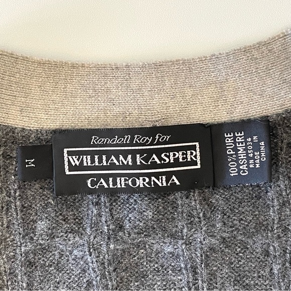 Vintage William Kasper Cashmere Oversized Cabled Cardigan Sweater Neutral Stripe - Picture 12 of 14